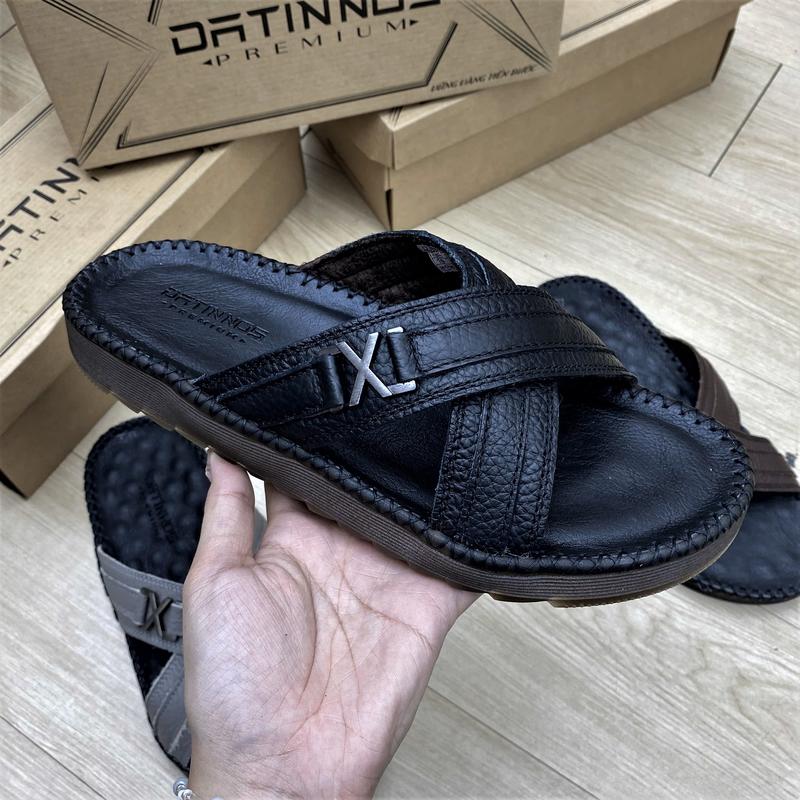   Mẫu Mới  Dép Quai Chéo Nam Chữ X Da Bò Cao Cấp Đế Cao Su Khâu Quai Chắc Chắn DTDA18  Sandal Jean Đế Bằng Nhung 