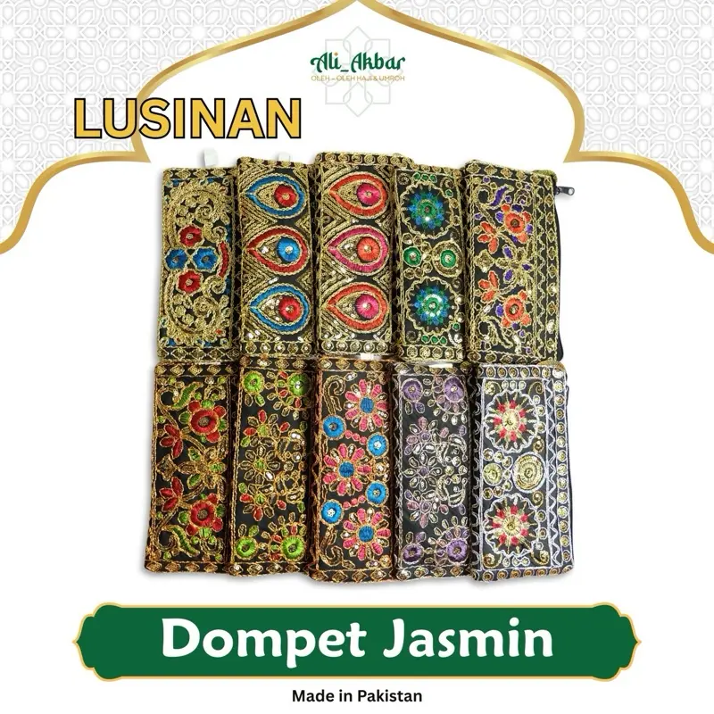 1 Lusin/12 Pcs Dompet Jasmin Pakistan/Arab Oleh-oleh Haji 22x11 cm Kartu