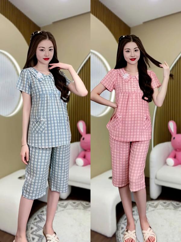  SET bộ đồ bầu và ở cữ quần ngố áo tay ngắn   mã BN  . Chất liệu: KATE IN vải mềm mịn mát 