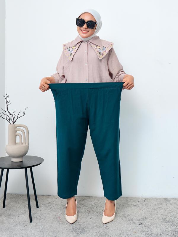 Celana Panjang Wanita Jumbo Kekinian Bahan Linen New Terbaru - Biru Hitam 5