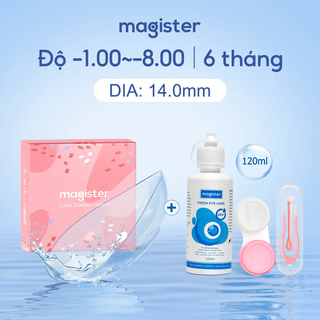 【Lens trong suốt】Magister Kính Áp trong suốt Clear Lens 6 tháng  – Độ Cận 1.00–8.00,Khóa ẩm,Khóa ẩm,DIA 14.0mm Lens Cận Thị Thoáng Khí Đeo 12h Không khô mắt Thoải mái phù hợp người mới Đeo hàng ngày tặng Nước ngâm+Dụng cụ đeo+ Khay đơn,đảm bảo chất lượng
