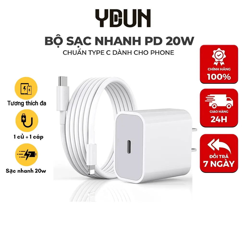 Sạc nhanh, Đầu sạc nhanh PD20W, Cáp sạc nhanh 1m / 1,5m / 2m, Sạc nhanh nhiệt độ thấp, Phụ kiện điện thoại di động chính hãng, Bộ sạc nhanh