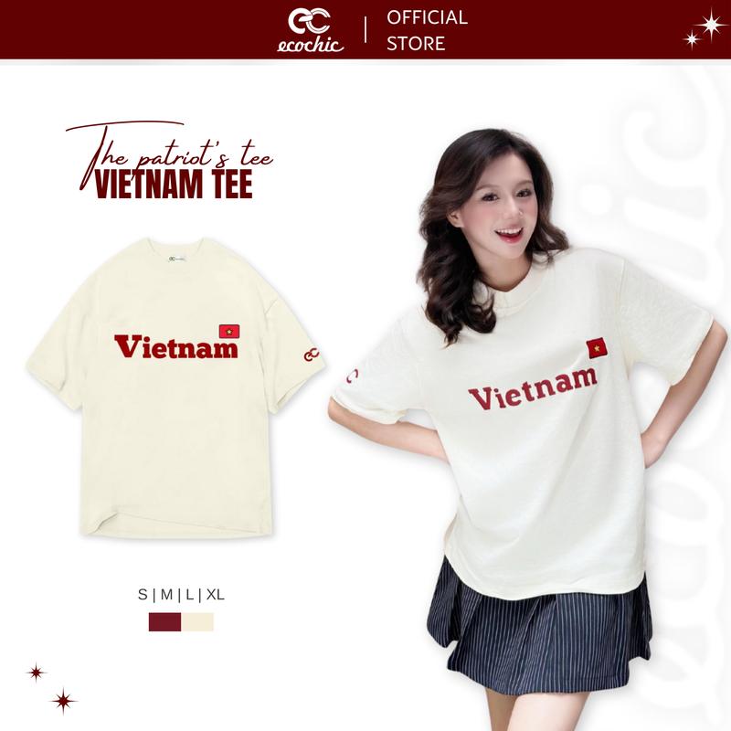 Áo Phông Lá Cờ Việt Nam ECOCHIC Áo Thun Thêu Hình Lá Cờ Form Rộng Unisex Local Brand Chính Hãng B165