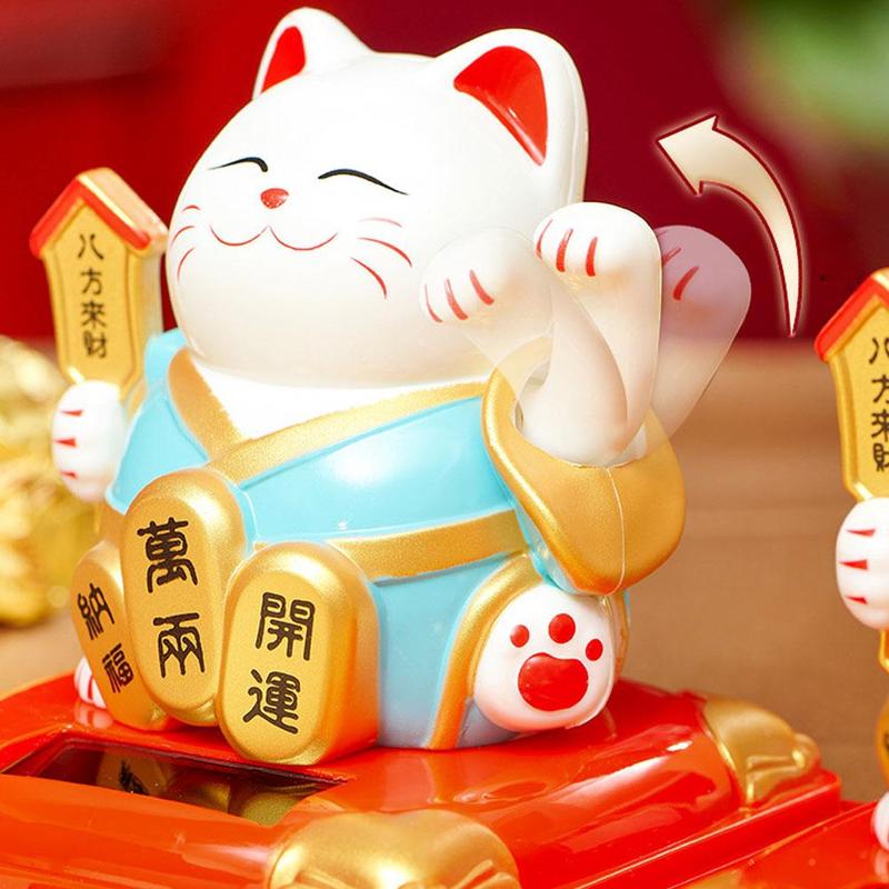 ✅New【Solar With Cover】Hand Waving Lucky Cat For Gift Shop Office Home Feng Shui Fortune Decor 4