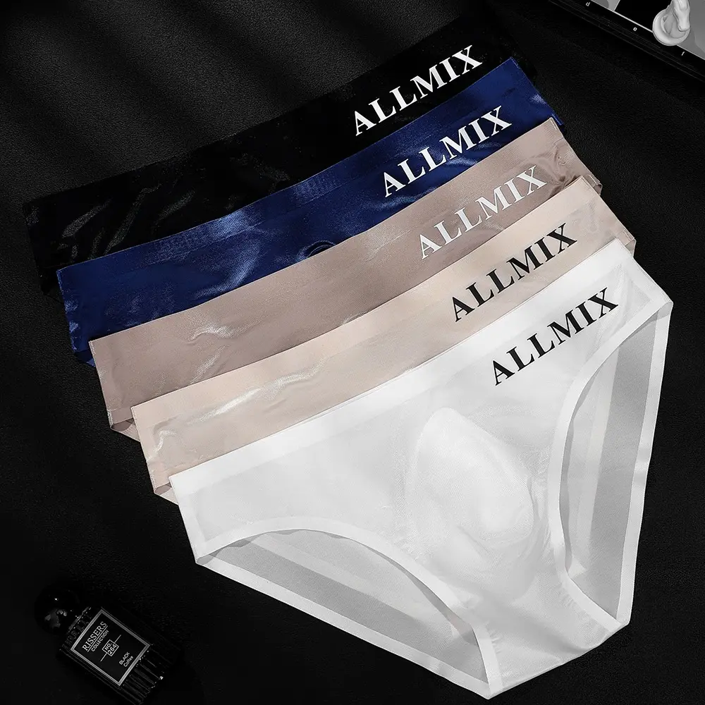 Men's Summer Breathable and Comfortable Letter Sports Sexy Transparent Egg Ice Silk Low Waist Triangle Pants Underwear
