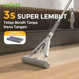 [EXCLUSIVE BUNDLING] COOGER Sponge mop+Sikat 3IN1 Microfiber Bisa Peras Sendiri Gagang Panjang 132CM Serap Air 1L
