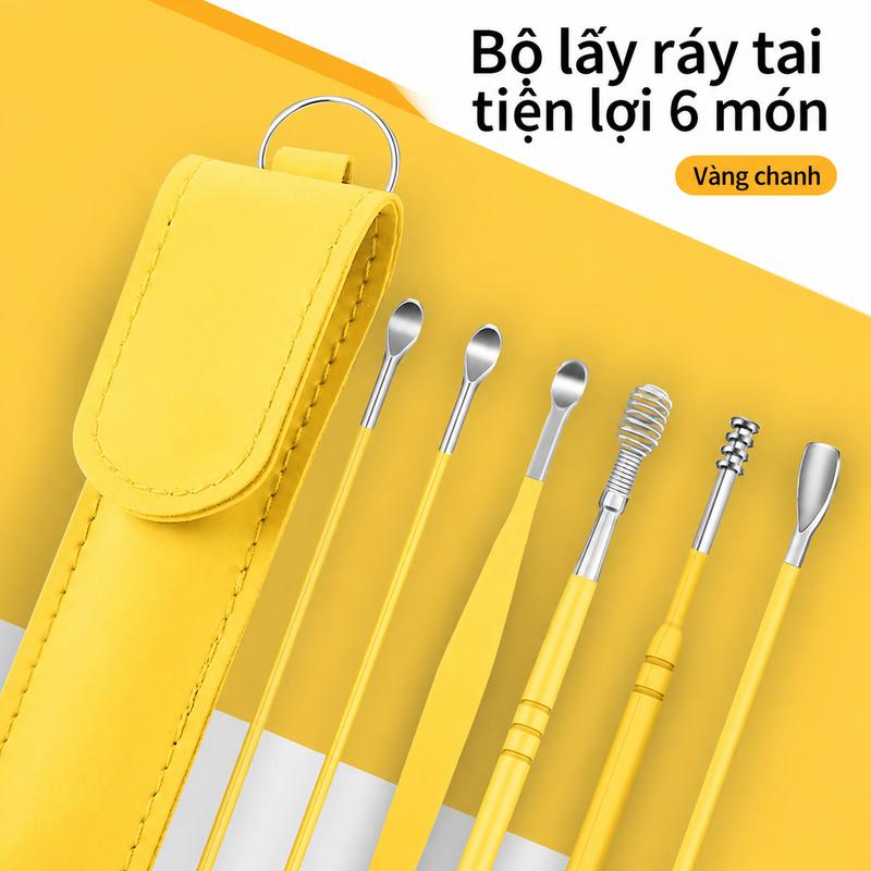 Bộ dụng cụ làm sạch tai 6 món để loại bỏ ráy tai - dụng cụ làm sạch tai dùng tại nhà - bộ dụng cụ làm sạch tai bằng thép không gỉ dạng xoắn