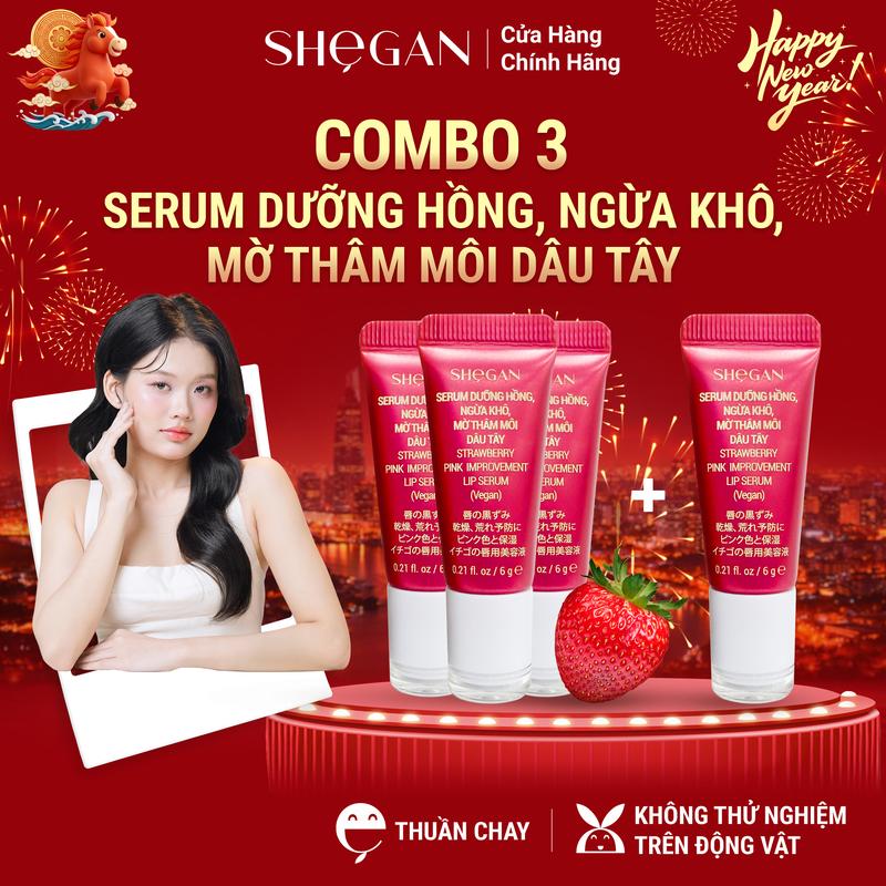 MUA 3 TẶNG 1 Serum Dưỡng Hồng Ngừa Khô Mờ Thâm Môi Dâu Tây SHeGAN 6g - Mềm Môi Hồng Môi Tự Nhiên Căng Mọng Không Chứa Chì