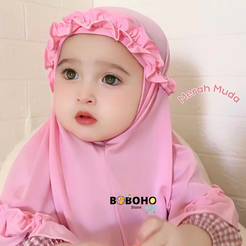 BOBOHO - Jilbab Anak Bayi Lokal Raina Kriwil 0-3 Tahun / Hijab Baby Muslim Kerudung Instan Pita 7