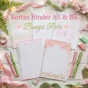 Loose Leaf/Kertas/isi Binder A5 & B5 Aesthetics Bunga Peri 80gsm & 100gsm refill (10 Lembar)