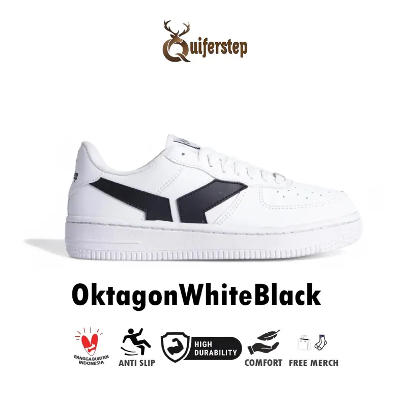 Sepatu Sneakers Kasual Putih Hitam Quiferstep Oktagon Casual Shoes White Black Low kekinian Sneaker Pria Wanita Putih Original