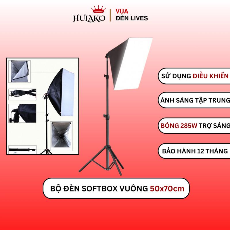Hoả Tốc Bộ đèn studio chụp ảnh quay phim Livestream chuyên nghiệp chân cao 70cm- 2.1m softbox 50x70cm bóng 285w HULAKO