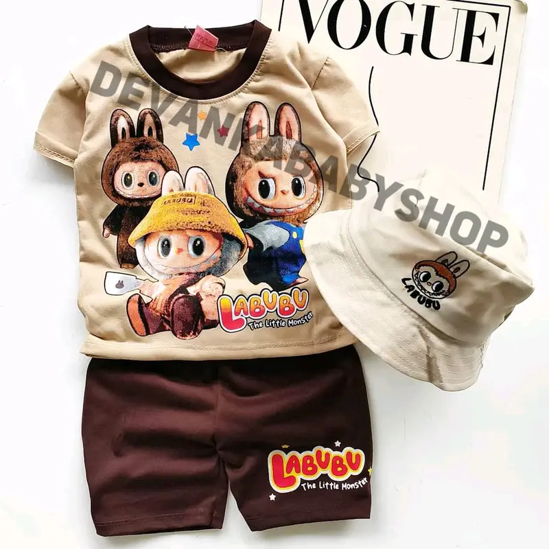 BAJU LABUBU ANAK  COWOK CEWEK SETELAN ANAK MOTIF BONEKA LABUBU LUCU BISA PAKAI TOPI UNTUK ANAK UMUR 1-10 TAHUN Perempuan Parsel Bayi 1