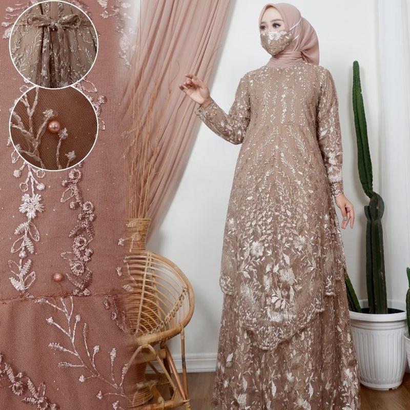 Gamis Tingkat Runcing Gamis Tulle Gamis Modern Baju Pesta Outfit Kondangan Dress Wanita Panjang Muslim Bordir Layer 8