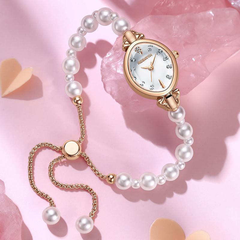 REBIRTH Jam Tangan Wanita Gelang Anti Air Original Korea Elgant Model Tali Mutiara Jam Tangan Cewek   REL0136 2
