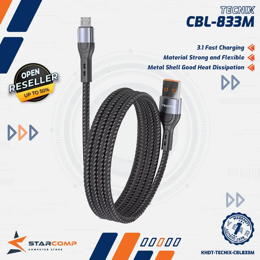 Tecnix CBL-833M Kabel Data Charger 3.1A Fast Charging