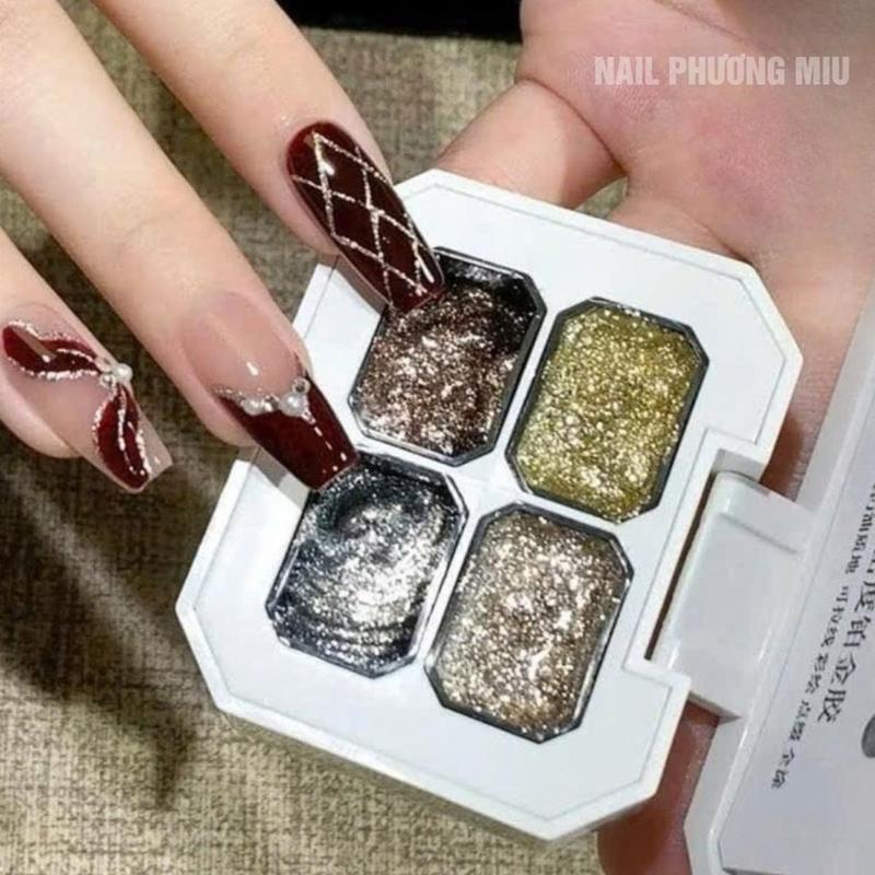 Gel Nhũ Bạch Kim Vẽ Viền Móng 4 Màu Huaxi Siêu Sáng Bóng Cao Cấp Đậm Đặc Làm Nail Chống Thấm Nước Mùi Nhẹ Không Cần Rửa Lâu Trôi