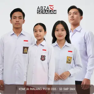 Kemeja Panjang Putih Seragam Sekolah Bed Bordir SD SMP SMA Baju Putih Lengan Panjang Bed Osis Bordir Putra dan Putri Bahan Oxford Super - ABZA
