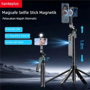 Tiankeplus C17 Pro Ai Auto Face Tracking Tripod Konten Kreator 2In1 Tongsis Magsafe + Clamp Dual Phone Ai Smart Selfie Stick Gesture Control 1.8M Aluminium+ Bluetooth Remote For Live Konten Kreator