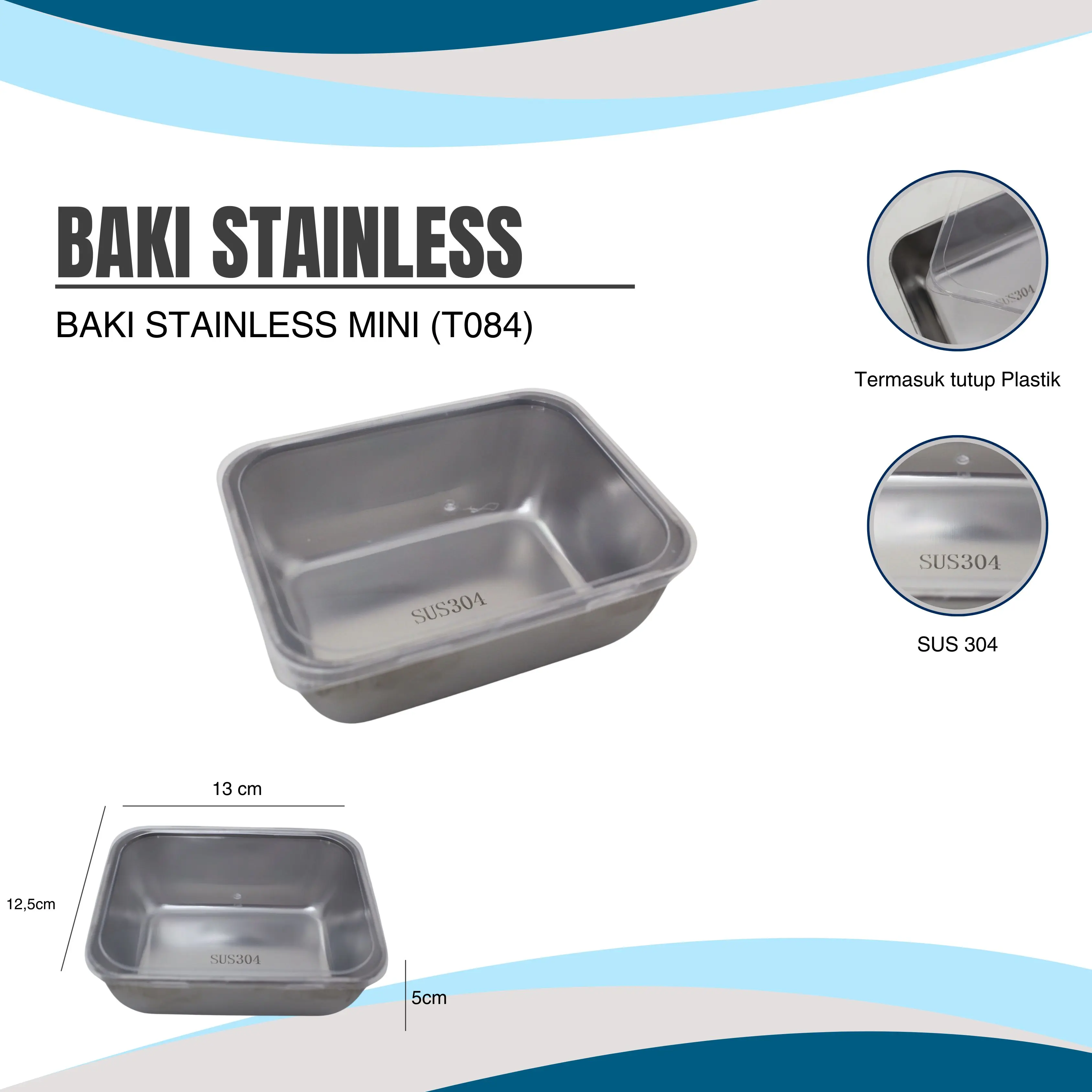 Wadah Stainless Serbaguna dengan Tutup Plastik 2PCS -T084