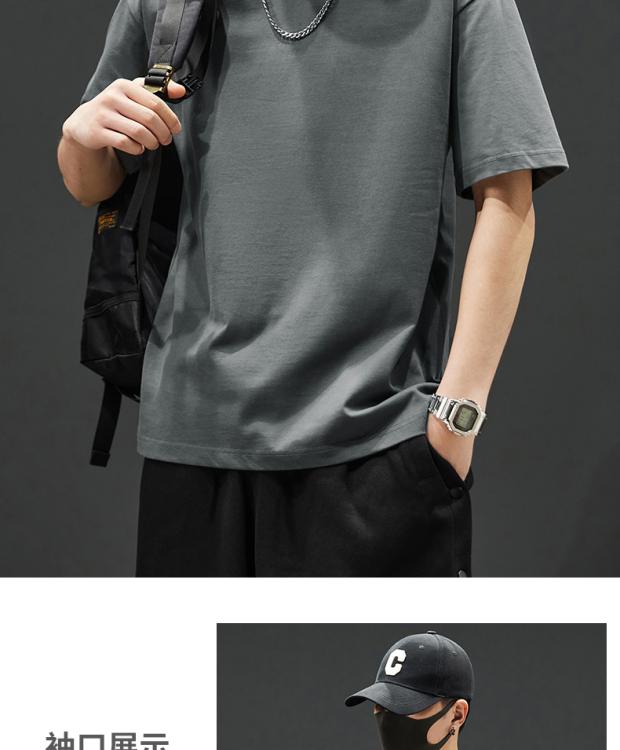 Product Introduction of Short-Sleeved T-shirt Men's Cotton Heavy 160G Double Yarn round Neck Pullover Half Sleeve T-shirt Trendy Men's Top Clothing 13