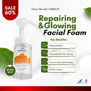 MERLOT Advance Brightening Facial Foam  –  Cleansing foam Repairing & glowing - Membersihkan kulit hingga ke pori terdalam, mengatasi komedo dan kulit berminyak, serta mampu mencerahkan kulit - tidak membuat kulit kering dengan gluthatione & niacinamide