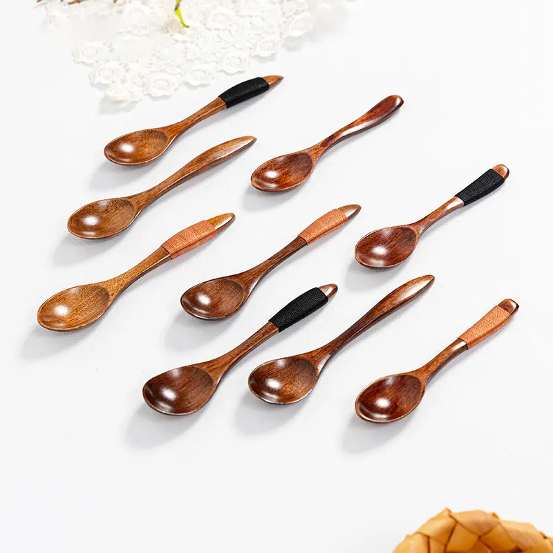 2pcs Japanese wooden spoon, long handled coffee spoon, honey mixing spoon, small spoon, spoon, eating spoon, wooden tableware and kitchenware
