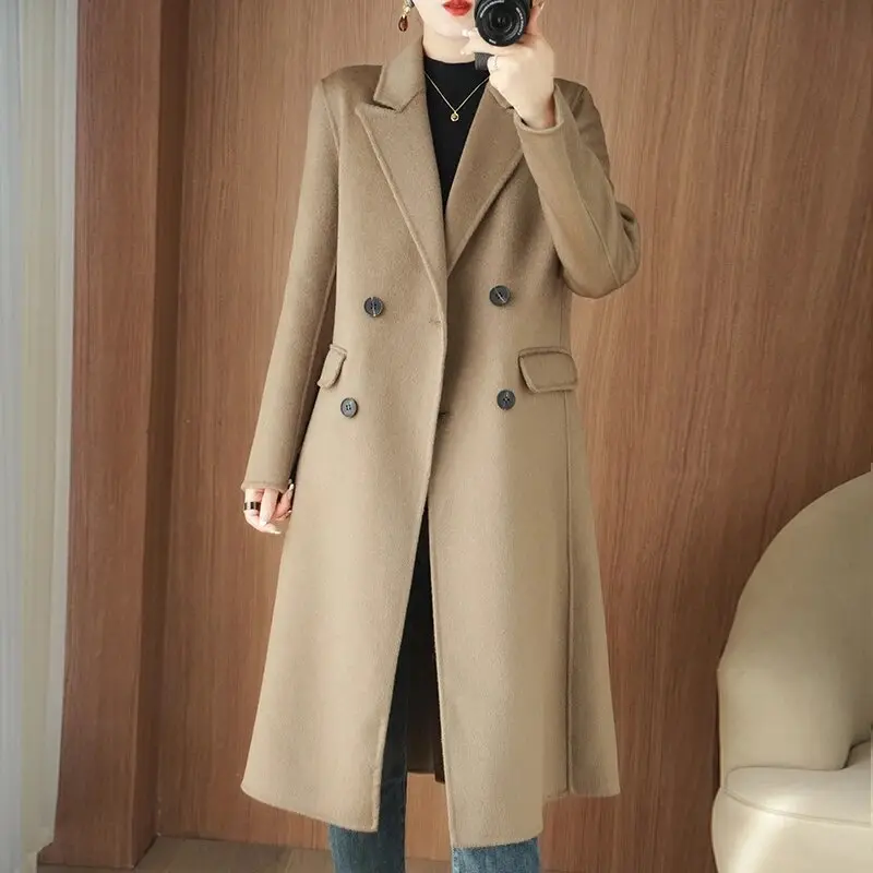 Blazer Wanita Korea Style Panjang Kekinian/Jas Long Coat Wanita/Jaket Winter Wanita Panjang Bahan Fleece Brown