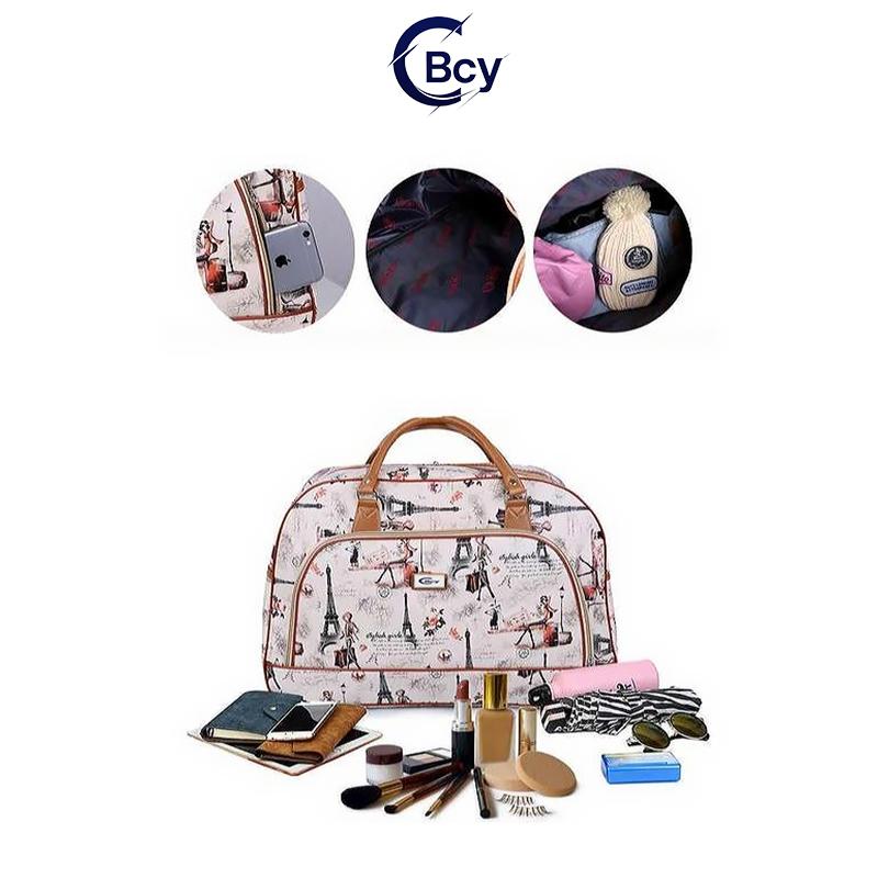 CBCY Tas Perjalanan Kapasitas Besar 50 Liter multifungsi PU Tahan Air Unisex Gaya Eropa Amerika Cetak Kartun Tas Tangan Koper Akhir Pekan Keluarga Travel Wanita Pria Mudik Grid Hitam two way zipper zips