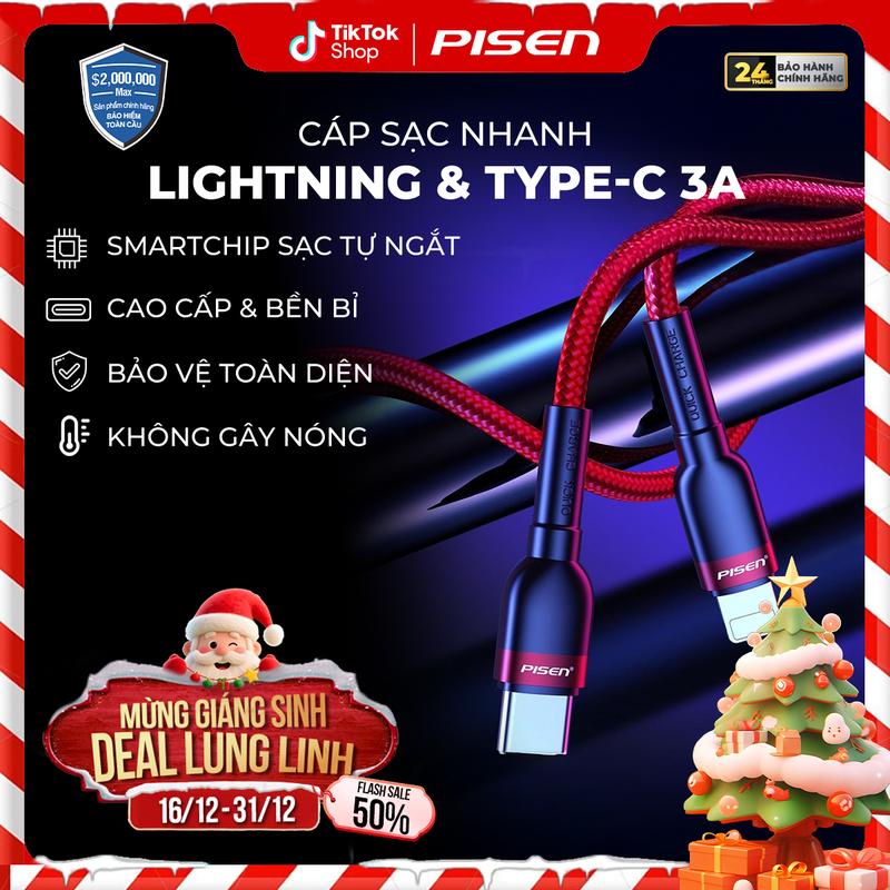 PISEN Cáp Sạc Nhanh An Toàn | Không Nóng Khi Sạc Bảo Vệ Toàn Diện Bền Bỉ Chống Xước Tương Thích Iphone 8 X 11 12 13 14 Series | PISEN Quick 3A Braided 2000mm | LS-CLPD05-2000 | Bảo Hành 18 Tháng | Bảo Hiểm 2 Triệu Đô Toàn Cầu Phụ Kiện