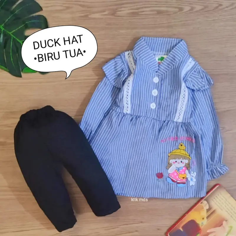 Setelan Baju Anak Perempuan / Baju Bayi Cewek Atasan Lengan Dan Celana Panjang Motif Duck Hat Usia 0-18 Bulan 5