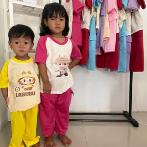 setelan baju labubu reglan anak celana cargo / setelan baju labubu viral / baju anak terkini usia 1-4th