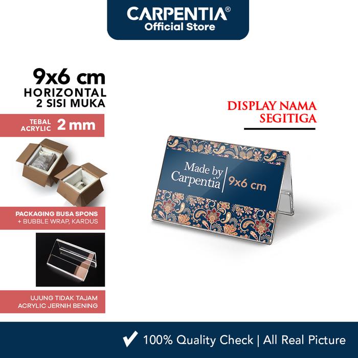 Gambar Carpentia | Papan Nama Acrylic Name Label - 9x6 cm Horizontal Landscape - [Display Nama Harga Price Tag Segitiga Akrilik 2 Sisi] dari Carpentia Indonesia Kota Tangerang Selatan Tokopedia