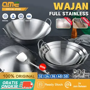 QME- Wajan Stainless GRATIS SPATULA Stainless Steel  Wajan Tebal Ukuran 36CM-50CM KUALITAS PREMIUM Kitchenware Set Peralatan Masak
