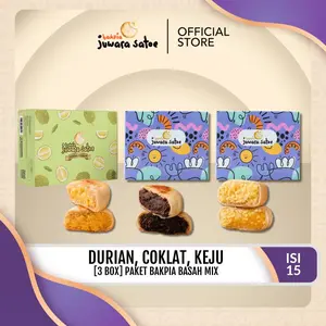 JUWARA SATOE [ 3 BOX ] PAKET BAKPIA BASAH MIX COMBO PREMIUM [ DURIAN, COKLAT, KEJU ] - OLEH-OLEH KHAS JOGJA
