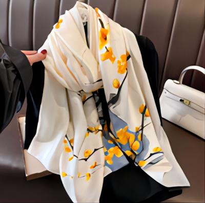 Scarf pantai gaya baru untuk wanita shawl pelindung matahari sutra  perjalanan mode gaya asing Floral Silk 7