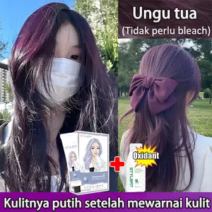 【Gratis hair mask dan alat cat】Cat rambut 210ml ungu hitam,Tidak perlu bleach,Tanpa ammonia,topi highlight rambut(cat pewarna rambut,hair color,pewarna rambut,cat rambut ash brown hair color,semir rambut no bleaching,cat rambut coklat) Abu-Abu
