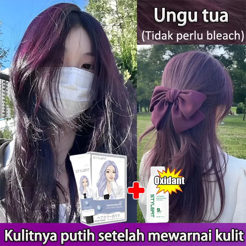 【Gratis hair mask dan alat cat】Cat rambut 210ml ungu hitam warna natural,Tidak perlu bleach,Tanpa ammonia,Cowok cewek bisa pakai(cat pewarna rambut,hair color,pewarna rambut,cat rambut ash brown hair color,cat rambut bleaching ,cat rambut coklat) 0
