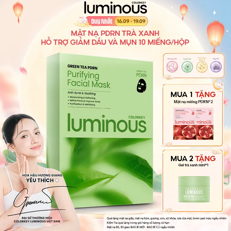 Mặt Nạ PDRN Trà Xanh Colorkey Luminous Hỗ Trợ Giảm Dầu Và Mụn 10 Miếng/hộp