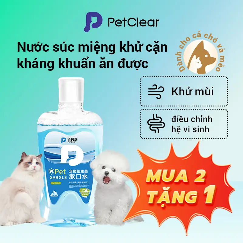 【Mua 2 tặng 1】Nước Súc Miệng Cho Thú Cưng, Petclear, 380ml, Thích Hợp Cho Chó Mèo, Làm Sạch Răng Và Loại Bỏ Hôi Miệng