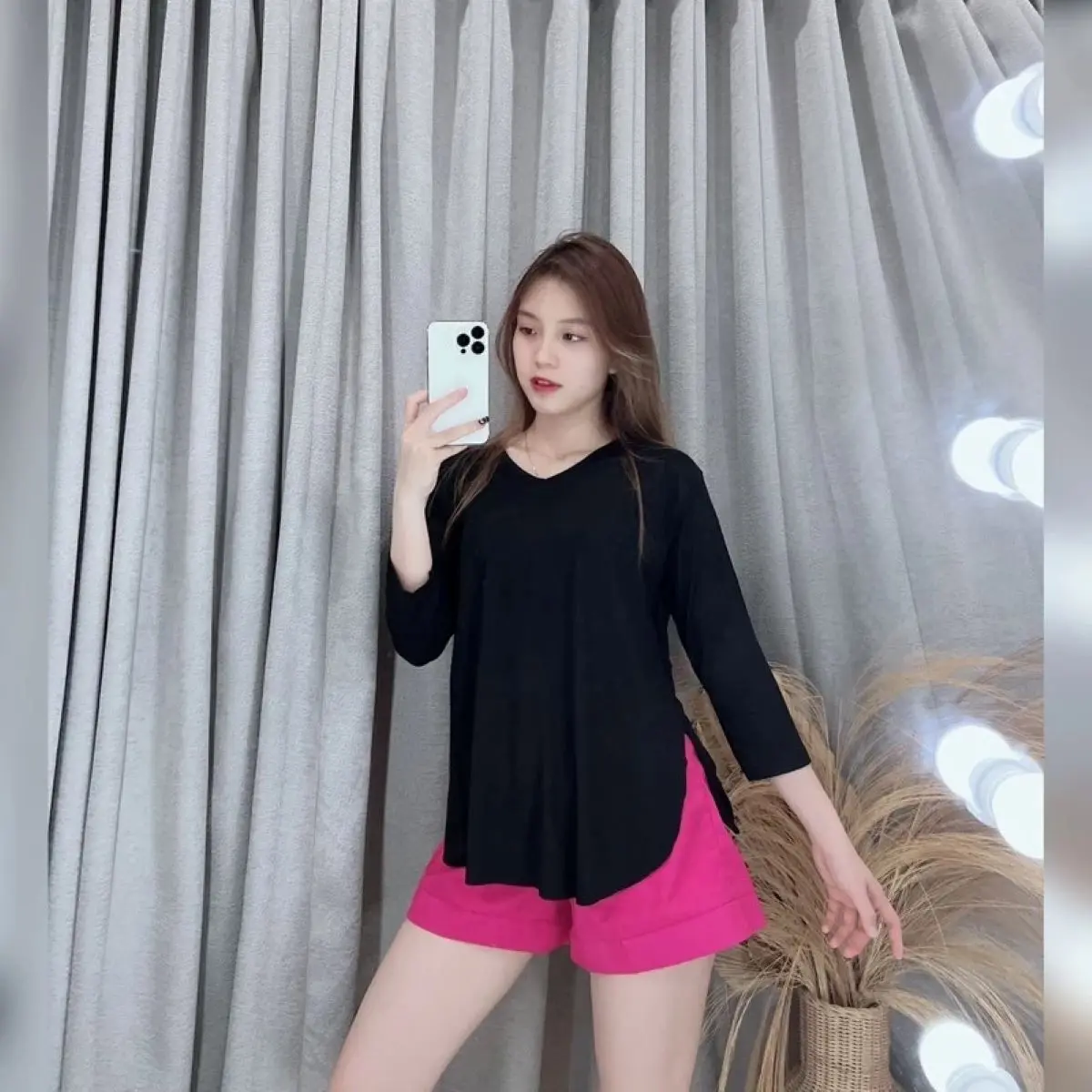 Kaos Oversize Lengan Panjang 7/8 / Atasan Wanita Lengan Panjang 7/8 / Kaos Polos Wanita Oversize 7/8 Lengan Panjang Slit Unifinised Oblong crop  top tank  top Baju Basic Tee