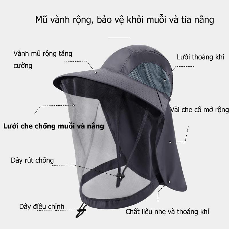 Nón chống muỗi có màn che mặt lưới thoáng chống nắng chống tia UV chống nước Phù hợp đi rừng làm vườn câu cá hoạt động ngoài trời hat 