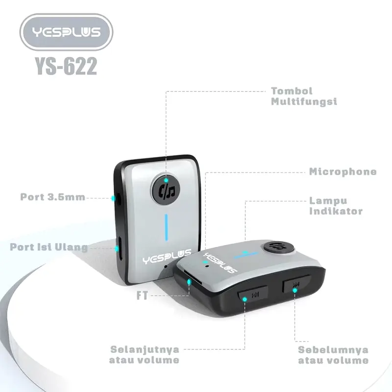 YESPLUS Adapter Penerima Signal Bluetooth  YS622 Dengan Lubang 3.5mm Versi 5.3 Alat Bluetooth Speaker Mobil Dengan Mic Car 3