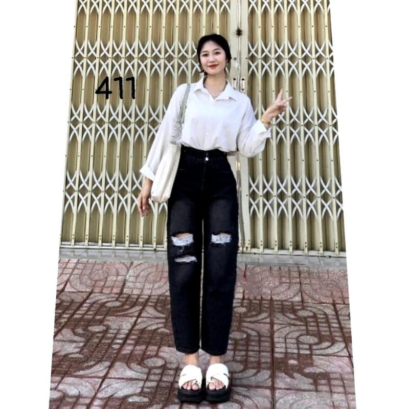 Quần jeans nữ baggy 461 rách cạp cao thời trang năng động thoải mái có túi - Lưng Cao Denim Pants 1