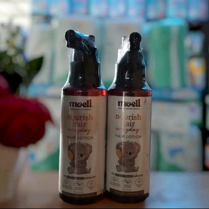 Paket Spesial Bundle Twin 2 Pcs - Moell Hair Lotion 100ml - Nourish Hair Everyday - Membantu Menutrisi Rambut Bayi Kuat, Hitam & Lebat - Perawatan Haircare Anak 0