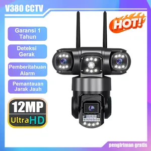 【Hadiah Lebaran】V380 Smart Lensa tiga Kamera CCTV 6K 12MP Luar Ruangan IP66 Tahan Air Pelacakan Seluler Pembicaraan Dua Arah Deteksi gerakan Remote control(semua jenis ponsel)WIFI Koneksi Nirkabel Penglihatan Malam Kamera Keamanan Wireless anti maling