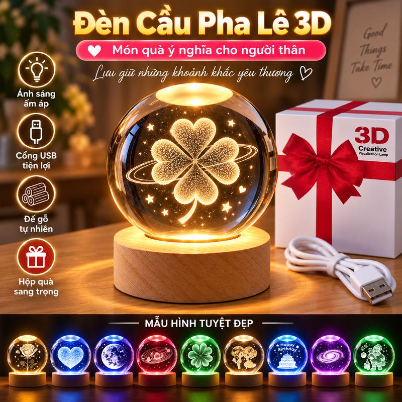 Quà sinh nhật chị em thân mến 3D Night Light Crystal Ball Glowing Clear Glass…