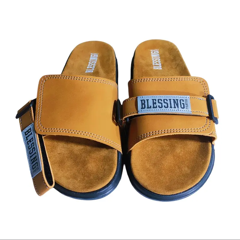 Sandal Kulit Slide | Sandal Slop Slip On Kulit dan Tali Velcro Promo Pria Wanita Terbaru Promo 2