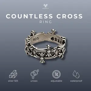 S925 COUNTLESS CROSS RING CINCIN UNISEX ADJUSTABLE MEWAH ELEGANT ANTI KARAT PREMIUM