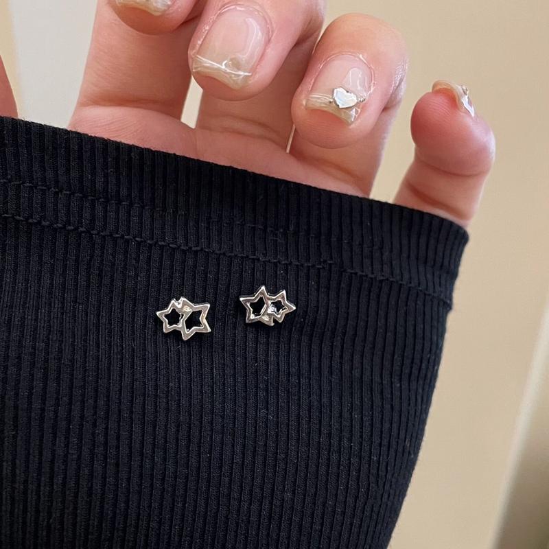 Product Introduction of New in Gemini Star Shape Ear Stud SweetExquisite Asymmetric Hollow Earring Jewelry Accessories sg 12